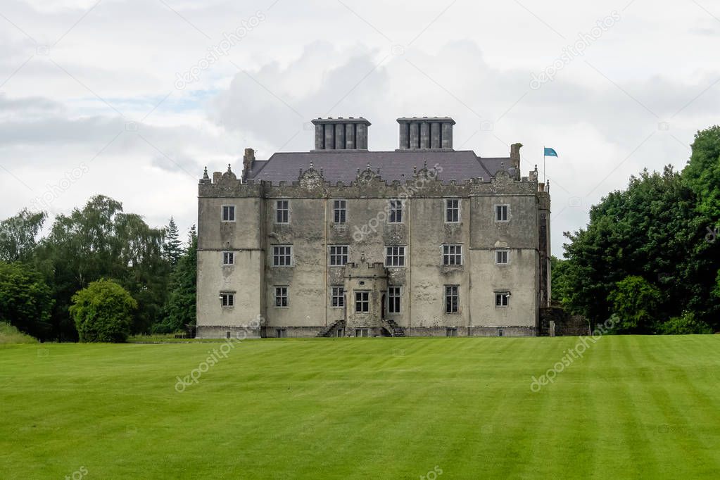 Portumna Castle in Ireland with view of the garden.