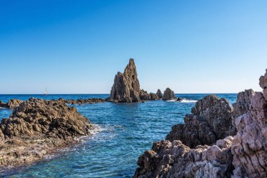 Cabo de Gata Nijar Park Kayalık Kıyısı, Almeria, İspanya