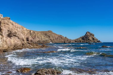 Cabo de Gata Nijar Park Kayalık Kıyısı, Almeria, İspanya