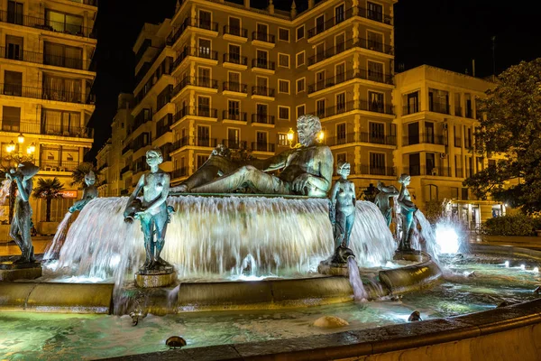 Turijská fontána na náměstí Panny Marie, Valencie, Španělsko. — Stock fotografie