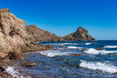 Cabo de Gata Nijar Park Kayalık Kıyısı, Almeria, İspanya