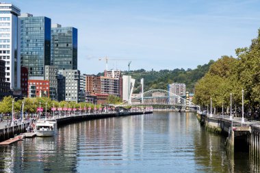 Zubizuri köprü Nervion Nehri Bilbao, İspanya