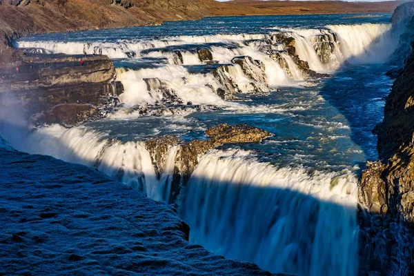 Gullfoss Vattenfalls utsikt på Island i Europa. — Stockfoto