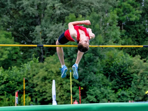 Regensburg, Germany - June 16, 2018: bavarian athletics championship, high jump — Stock Photo, Image