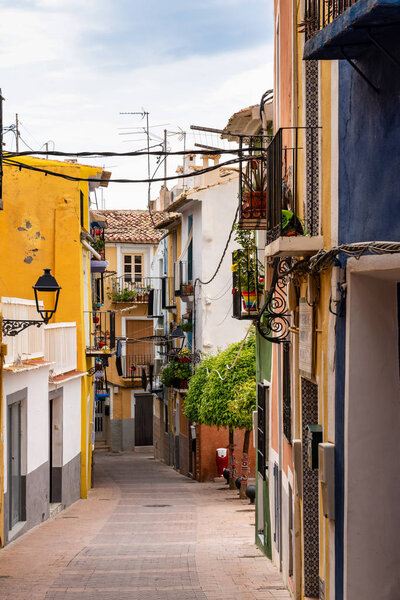 Traditional colorful facades in Villajoyosa waterfront district, Costa Blanca, Spain