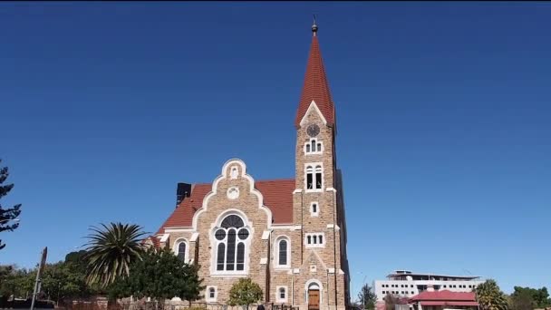 Kościół Chrystusa Lub Christuskirche Jest Zabytkiem Historycznym Luterański Kościół Windhoek — Wideo stockowe