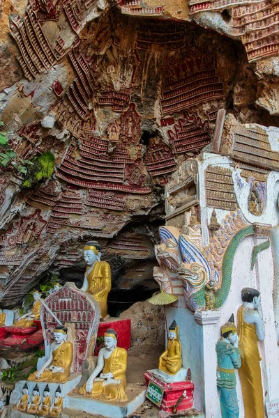 Estátuas Buda Yathaypyan Kawgungu Cave Hpa Myanamar Antiga Birmânia — Fotografia de Stock