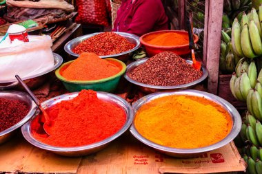 Pyin Oo Lwin, Maymyo, Myanmar 'daki gıda pazarı, Asya' daki eski Burma