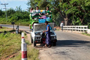 Kyaiktiyo, Myanmar - Nov 04, 2019: Burmese people of myanmar, former Burma on the road from Yangon to Kyaiktiyo, Asia