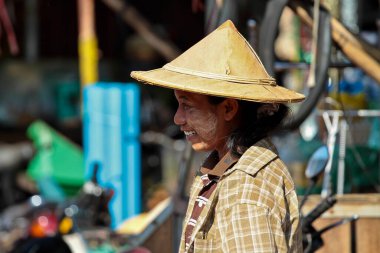 Mawlamyine, Myanmar - Nov 05, 2019: A market in the city center of Mawlamyine in Myanmar, former Burma in Asia