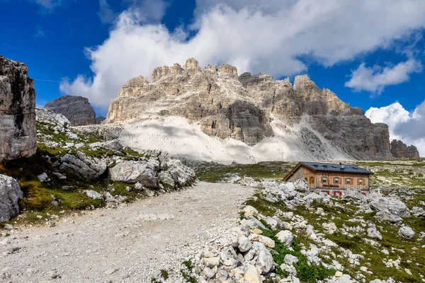 Вид Tre Cime Lavaredo Трьох Вершин Лаваредо Sexten Dolomites Північному — стокове фото