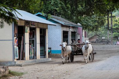 Mingun, Myanmar - 11 Kasım 2019: Mingun Pahtodawyi Paya yakınlarındaki Myanmar eski Burma