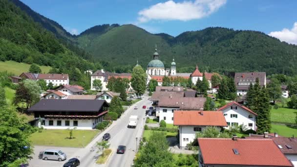 Hauptfassade Der Abtei Ettal Kloster Ettal Bei Oberammergau Ein Benediktinerkloster — Stockvideo