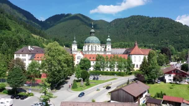 Facciata Principale Dell Abbazia Ettal Kloster Ettal Vicino Oberammergau Monastero — Video Stock