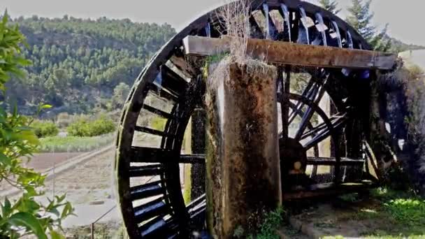 Alte Arabische Mühle Wasser Noria Abaran Dorf Murcia Region Spanien — Stockvideo