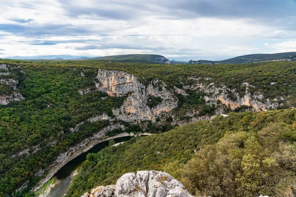 Panorama Intorno Villaggio Labastide Virac Montagne Ardeche Francia — Foto Stock