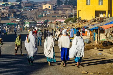 Simien Dağları, Etiyopya - Şubat 08, 2020: Etiyopya 'daki Simien Dağları Ulusal Parkı' ndaki Etiyopya halkı. Afrika.