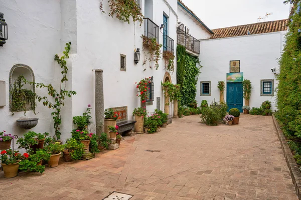 Courtyard garden of Viana Palace in Cordoba, Andalusia, Spain. Built in XV century. Viana Palace is a tourist attraction known for its 12 magnificent patios and gardens.