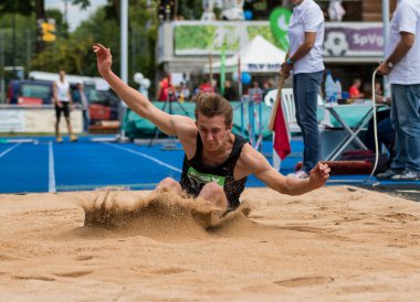 Regensburg, Almanya - 20 Temmuz 2019: uzun atlama şampiyonası