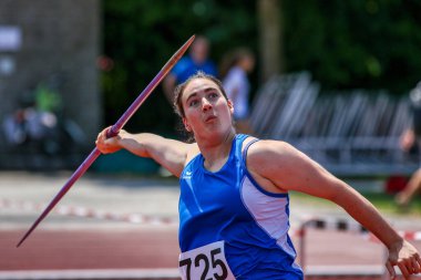 Regensburg, Almanya - 20 Temmuz 2019: Bavyera Atletizm Şampiyonası cirit atma etkinliği