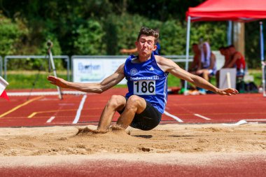 Regensburg, Almanya - 20 Temmuz 2019: uzun atlama şampiyonası