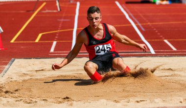 Regensburg, Almanya - 20 Temmuz 2019: uzun atlama şampiyonası