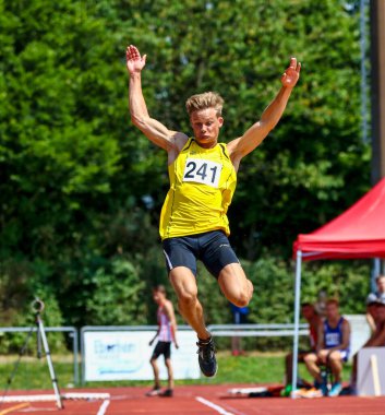 Regensburg, Almanya - 20 Temmuz 2019: uzun atlama şampiyonası