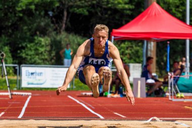 Regensburg, Almanya - 20 Temmuz 2019: uzun atlama şampiyonası
