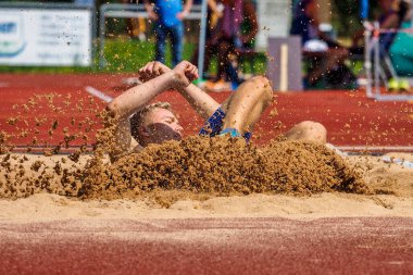 Regensburg, Almanya - 20 Temmuz 2019: uzun atlama şampiyonası