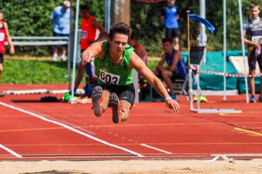 Regensburg, Almanya - 20 Temmuz 2019: uzun atlama şampiyonası