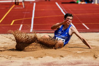 Regensburg, Almanya - 20 Temmuz 2019: uzun atlama şampiyonası