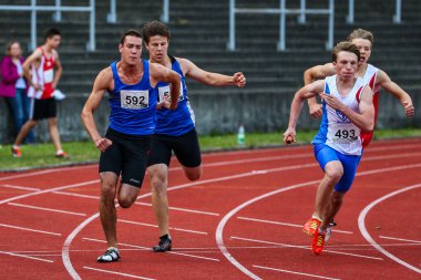Regensburg, Almanya - 20 Temmuz 2019: Bavyera Atletizm Şampiyonası 4x400