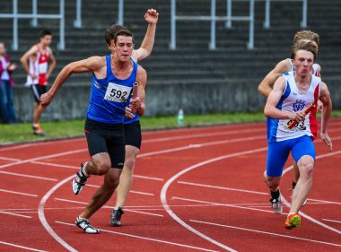 Regensburg, Almanya - 20 Temmuz 2019: Bavyera Atletizm Şampiyonası 4x400