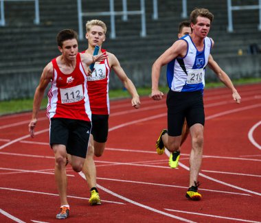 Regensburg, Almanya - 20 Temmuz 2019: Bavyera Atletizm Şampiyonası 4x400