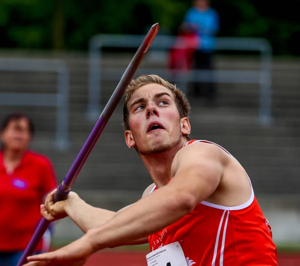 Regensburg, Almanya - 20 Temmuz 2019: Bavyera Atletizm Şampiyonası cirit atma etkinliği