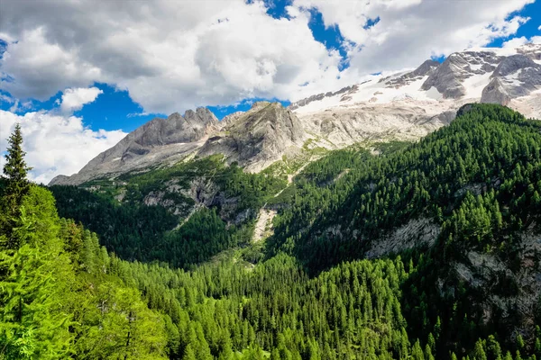 Paisaje Alpino Los Dolomitas Italia Glaciar Marmolada Fedaia Pasan — Foto de Stock