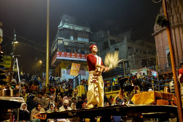 Varanasi Índia Dezembro 2019 Ganga Aarti Dashwamedh Ghat Varanasi Uttar — Fotografia de Stock