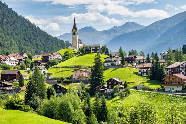 Beautiful Schmitten Village Albula Pass Grisons Graubuenden Switzerland View Houses Stock Image