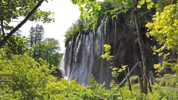 Majestátní Pohled Vodopád Tyrkysovou Vodou Národním Parku Plitvická Jezera Chorvatsko — Stock video