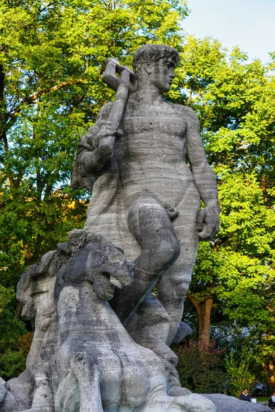 Fontaine Neptune Dans Ancien Jardin Botanique Près Centre Ville Munich — Photo