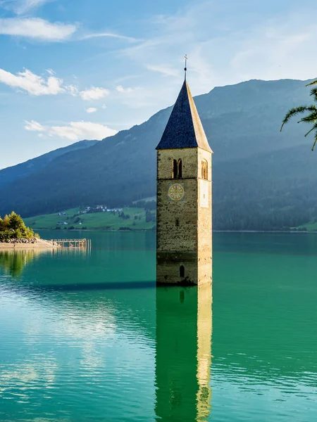 Famous Bell Tower Lake Reschen Lago Resia South Tyrol Italy — Stock Photo, Image