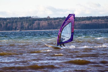 Starnberg, Almanya - 19 Eylül 2019: Yukarı Bavyera, Almanya 'daki Starnbeger Gölü sörfçüsü