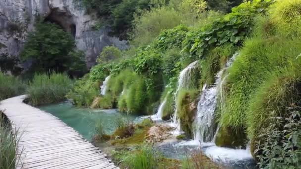 Majestuosa Vista Cascada Con Agua Turquesa Parque Nacional Los Lagos — Vídeos de Stock