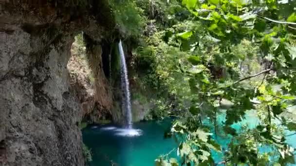 Majestueus Uitzicht Waterval Met Turquoise Water Het Nationaal Park Plitvice — Stockvideo