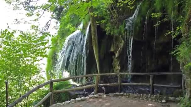 Majestatyczny Widok Wodospad Turkusową Wodą Parku Narodowym Jeziora Plitwickie Chorwacja — Wideo stockowe