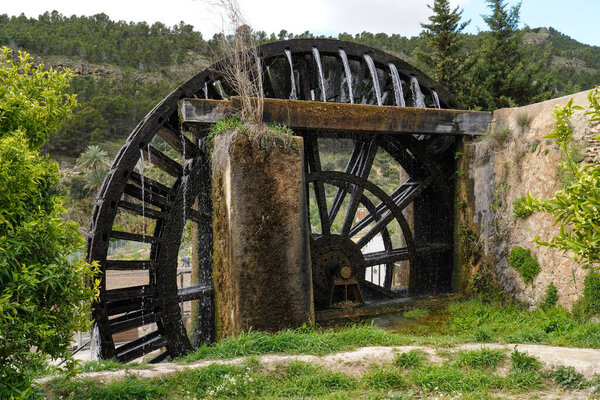 Ancient arabic mill, water noria at Abaran village in Murcia region, Spain Europe. Ruta de las Norias, Noria de la Hoya de Don Garcia