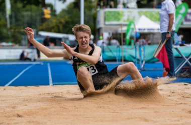 Regensburg, Almanya - 20 Temmuz 2019: uzun atlama şampiyonası