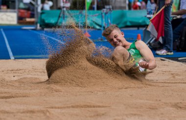 Regensburg, Almanya - 20 Temmuz 2019: uzun atlama şampiyonası