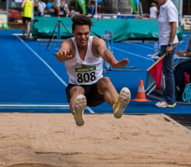 Regensburg, Almanya - 20 Temmuz 2019: uzun atlama şampiyonası