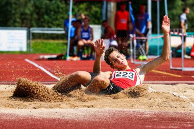 Regensburg, Almanya - 20 Temmuz 2019: uzun atlama şampiyonası